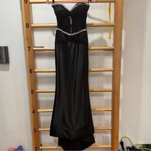 Sherri Hill Black Strapless Gown with Silver Accents